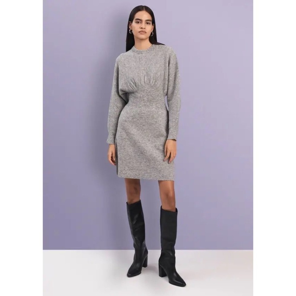 Derek Lam 10 Crosby Aisha Sweater Dress Gray Wool Blend Batwing Snatch Waist M